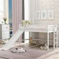 Harriet Bee Twin Size Low Loft Bed With Ladder And Slide