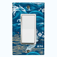 WorldAcc Metal Light Switch Plate Outlet Cover (Japanese Flying Crane Ocean - Single Rocker)