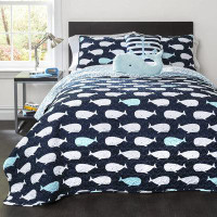 Highland Dunes Full/Queen 5 Piece Bed In A Bag Navy Teal Microfiber Waves Whales Quilt Set