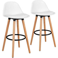Rubbermaid 28.5'' Bar Stools Set Of 2, Modern Armless Bar Chairs W/Curved Back, PU Leather Cover, Round Footrest, Counte
