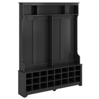Wildon Home® Modern Style Multiple Functions Hallway Coat Rack With Metal Black Hooks-77.1" H x 60" W x 15.7" D