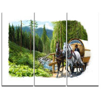 Made in Canada - Design Art Green Landscape with Horse - 3 Piece Graphic Art on Wrapped Canvas Set