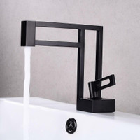 Geometric Bathroom Sink Faucet, Single Hole -  Solid Brass Architectural Design, Single Handle White & Chrome or Black