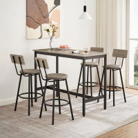 17 Stories Industrial Style 5-Piece High Dining Table Set: Pub Table with 4 PU Leather Bar Chairs