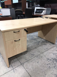 Maple Straight Office Desk with Left Box-File in Excellent Condition-Call us now!