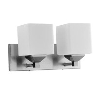 Latitude Run® 2-Light Brushed Nickel Modern Square Shade Vanity Fixture With Frosted Glass Shades