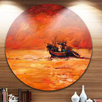 Design Art 'Fishing Boat in Red Hue' Painting Print on Metal