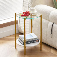 GZMWON Tempered Glass And  Marble Tabletop End Table