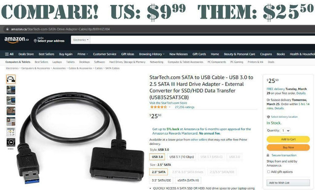 USB 3.0 TO SATA ADAPTER  -- For external SSD data transfers -- Perfect for backups! in Cables & Connectors - Image 3