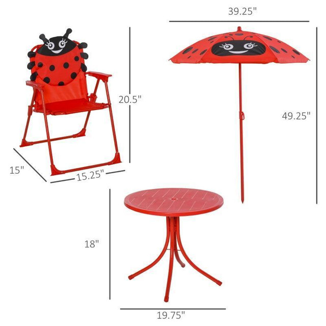 KIDS FOLDING PICNIC TABLE AND CHAIR SET PATTERN OUTDOOR GARDEN PATIO BACKYARD WITH REMOVABLE &amp; HEIGHT ADJUSTABLE SUN in Toys & Games - Image 2