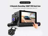 HD1080P 3 Lens (Front+Inner+rear) Car DVR 4 inch IPS touch screen night vision recorder car camera_Black color,L909