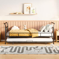 Winston Porter Full Size Metal Daybed with Curved Handle Design and Twin Size Trundle