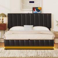 Ivy Bronx Upholstered Bed With Hydraulic Storage System, LED Light And USB Ports