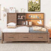 Gracie Oaks Twin Size Lounge Daybed with Storage Shelves, Cork Board