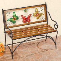 Winston Porter Scrolling Butterflies Metal & Wood Garden Bench