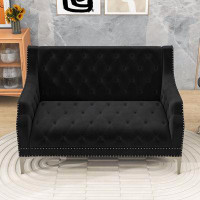 House of Hampton Jossica Dutch Plush Upholstered Loveseat with Button Tufted Back and Metal Legs