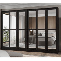 Hokku Designs Portlynn 100% Solid Wood 6-Mirrored Sliding Door Wardrobe Armoire