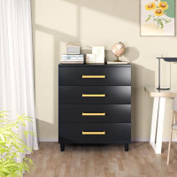 Mercer41 Dresser For Bedroom, Black Dresser With 4 Drawers, Chest Of Drawers With Wooden Frame, Storage Drawers For Clos