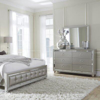 Rosdorf Park Silver Champagne Tone Dresser With Mirror Trim Accent  6 Drawers