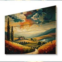 Red Barrel Studio Cloudy Sunburst Mountains IV - Landscape Mountains Print on Natural Pine Wood