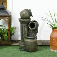 Winston Porter 3-Tier Outdoor Water Fountain with Adjustable Flow, Wine Jar Look