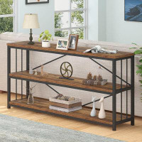 17 Stories 17 Storeys Rustic 3 Tier Entryway Table, Industrial Long Wood Sofa Table Behind Couch,Farmhouse Narrow Consol