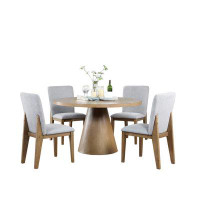 Corrigan Studio Deli 5 Piece Round Dining Table Set, 4 Seater Table, Grey Linen Chairs