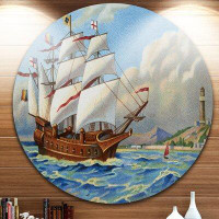 Design Art 'Ancient Boat Drifting in Sea' Painting Print on Metal