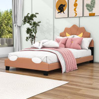 Zoomie Kids Upholstered Leather Platform Bed with Headboard
