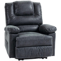 PU LEATHER RECLINING CHAIR, MANUAL RECLINER CHAIR FOR LIVING ROOM WITH FOOTREST, 2 SIDE POCKETS, STEEL FRAME, BLACK