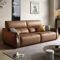 MABOLUS 85.83" Coffee Genuine Leather Modular Sofa cushion couch