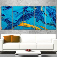 Design Art Soft Blue Abstract Acrylic Paint Mix 5 Piece Wall Art on Wrapped Canvas Set