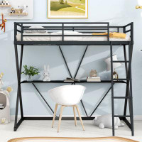 Isabelle & Max™ Loft Bed With Desk, Ladder And Full-Length Guardrails, X-Shaped Frame, Metal Frame