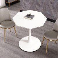 Wrought Studio Practical design octagonal Dining Table With metal base and Spacious desktop for dining rooms