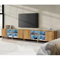 Ivy Bronx Set Of 2 TV Stands For 100+ Inch TV, 140 Inch Mid-Century Modern Wood Entertainment Centre With Door And Blue