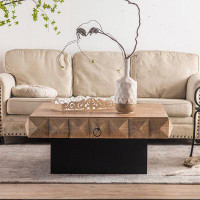 Millwood Pines Square Retro Coffee Table with 2 Drawers and MDF Base