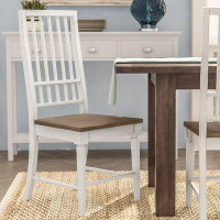 Beachcrest Home Orla Solid Wood Slat Back Side Chair in Distressed White