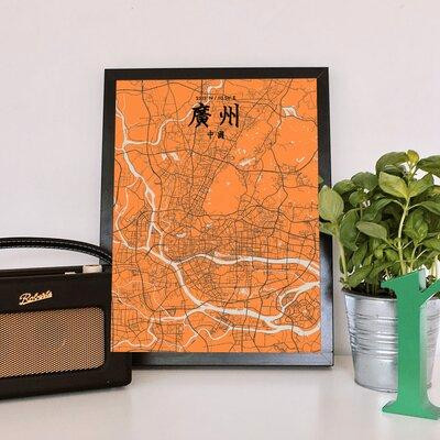 Made in Canada - Wrought Studio 'CT Guangzhou City Map' Graphic Art Print Poster in Orange in Arts & Collectibles