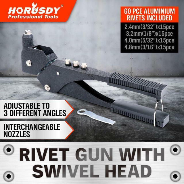 NEW 360 DEG SWIVEL POP HEAD RIVERTER GUN 60 PCS S1074 in Hand Tools in Alberta - Image 2