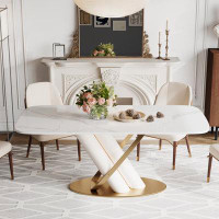 Everly Quinn Kwamae Rectangular Faux Marble Dining Table With Metal Legs