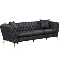 Mercer41 Sofa Couch PU Upholstered Sofa With Sturdy Metal Legs, Button Tufted Back, 3 Seater Sofa Couch