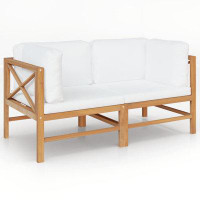 Wildon Home® 2-Seater Patio Bench With Cream Cushions Solid Teak Wood