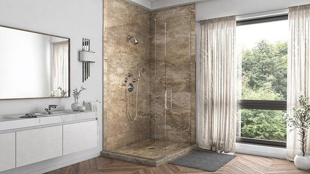 Mocha Travertine Shower Wall Surround 5mm - 6 Kit Sizes available ( 35 Colors and Styles Available ) **Includes Delivery in Plumbing, Sinks, Toilets & Showers - Image 2