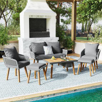 Hokku Designs 6-Piece Rope Patio Furniture Set, Outdoor Furniture with Acacia Wood