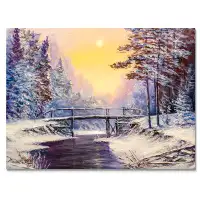 Millwood Pines Sunset On Beaufitul Winter River - Traditional Canvas Wall Decor