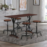 Williston Forge 5-piece Dining Table Set,  Wooden Sofa Side Table With Stabilizing Base, Rustic Brown Industrial Adjusta