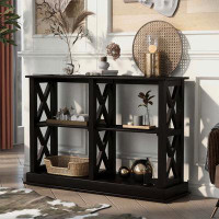 Elegance Plexi Home Console Table With 3-Tier Open Storage Spaces And "X" Legs, Narrow Sofa Entry Table