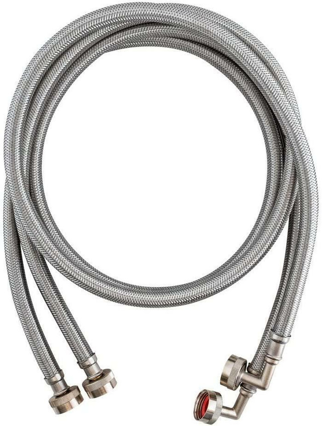 3/8  Stainless Steel Washing Machine Hoses 4 Ft Burst Proof  Red and Blue Striped Water Connection Inlet Supply Lines in Washers & Dryers in Toronto (GTA) - Image 3