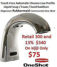 Touch-Free Automatic Chrome Low Profile Liquid Soap / Foam / hand sanitizer Dispenser Rubbermaid Commercial One Shot