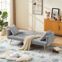 Mercer41 Morden Velvet Futon Sofa Bed for Living Room, Convertible 3 Adjustable Couch Loveseat with Metal Leg
